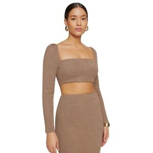 Reformation‎ Top Womens XL Brown Ladue Knit Check Cropped Preppy Quiet Luxury